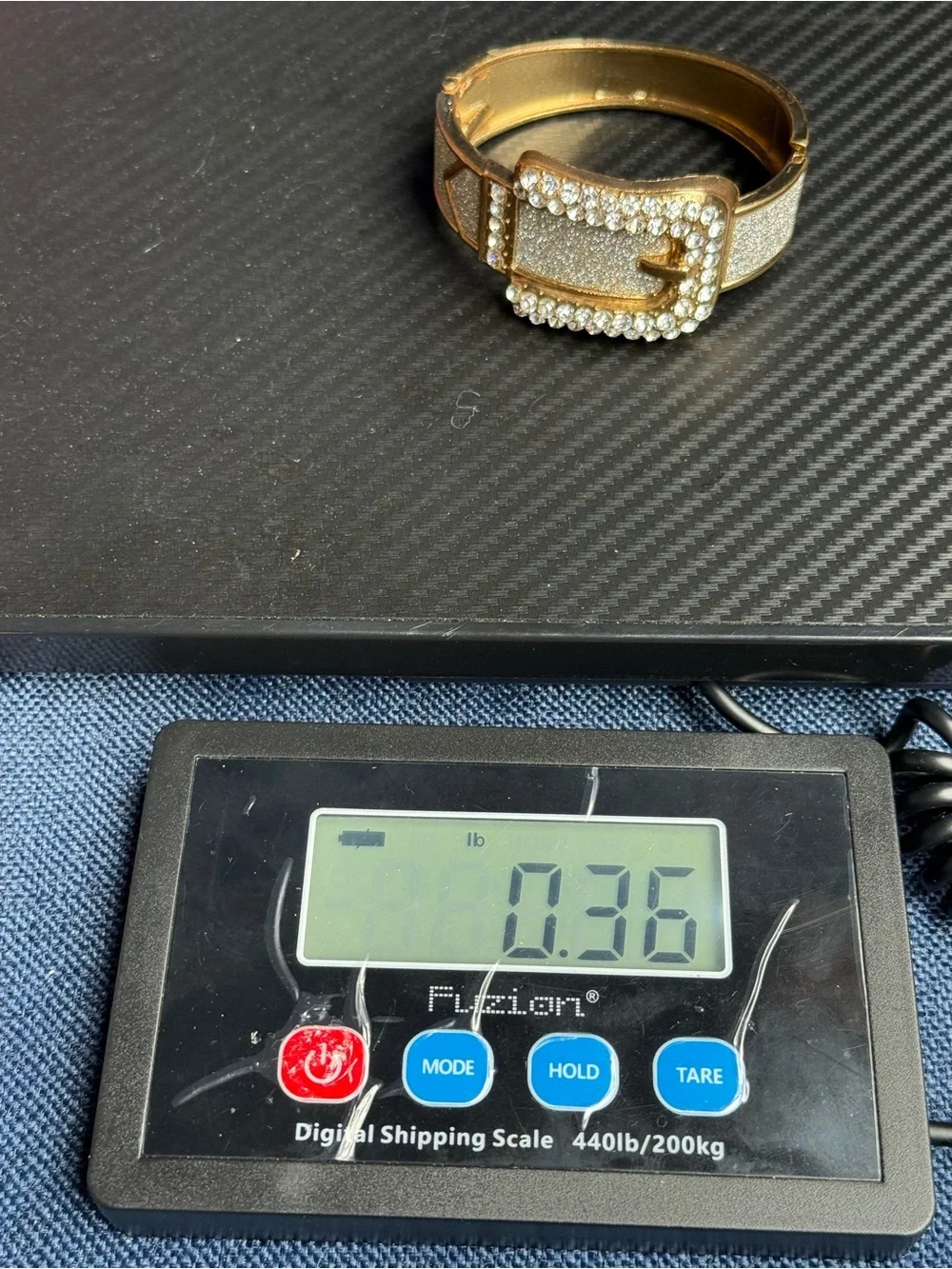 Gold Tone Rhinestone Belt Buckle Hinged Cuff Bracelet